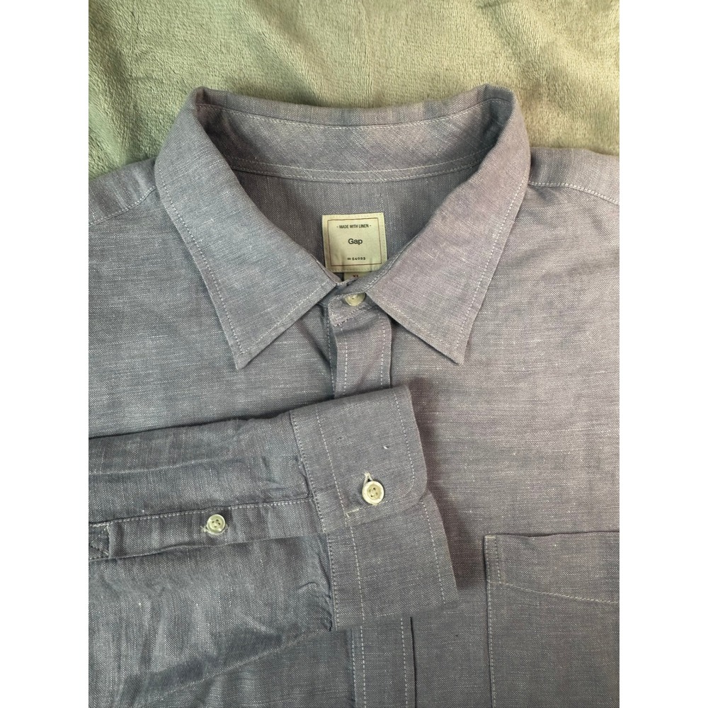 Gap Linen Cotton Shirt Mens XL Purple Button Up Long Sleeve